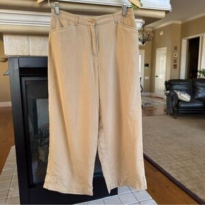 Easy Spirit Tan Silk Linen Wide Leg Flowey Casual Travel Pants Lux